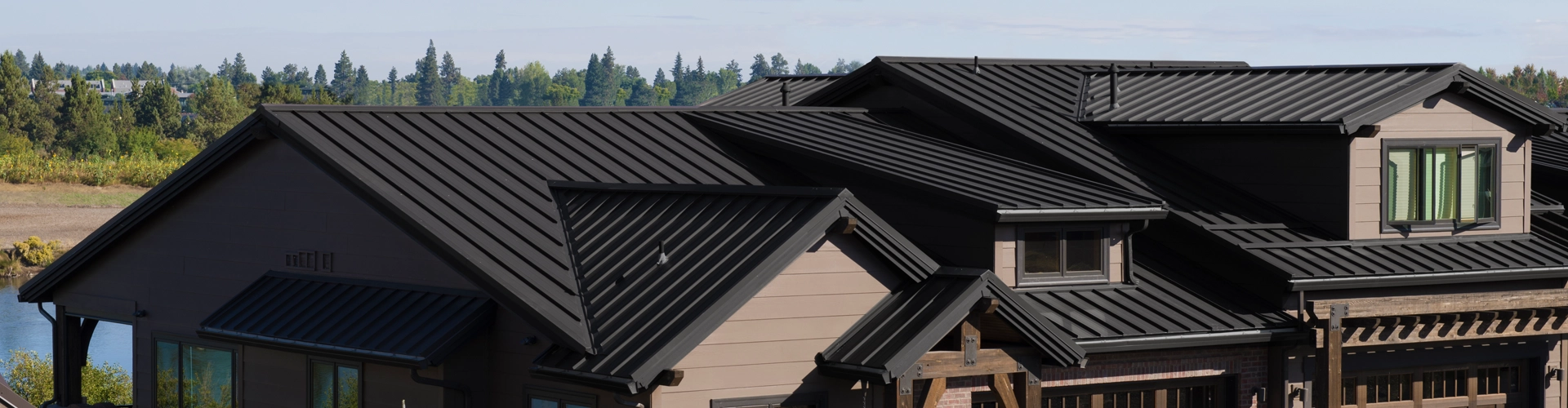 Aluminum roofing and gutters on a residential building