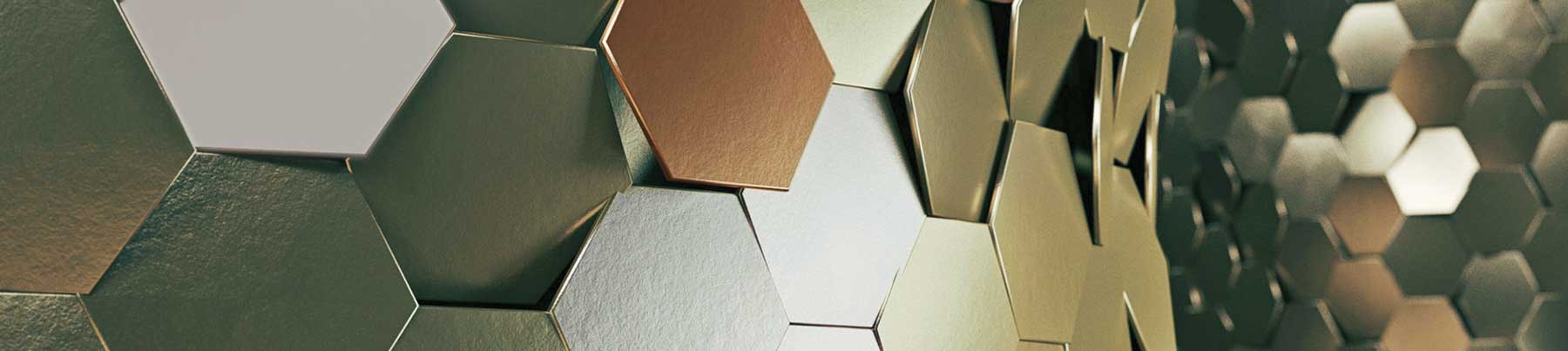 Hexagonal pattern of anodized aluminum tiles